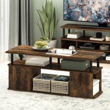 TV Stand For TVs Up To 50 Inch With Open Storage, Amber Pine/Black - Amber Pine/Black - View 2