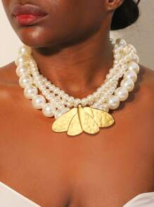 1 Pieza Collar de mujer de múltiples capas con perlas artificiales exageradas, adecuado para banquetes de noche, fiestas y regalos de señoras