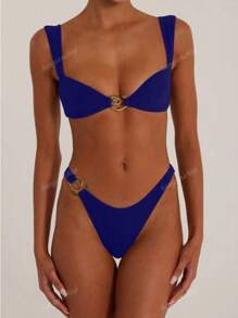Women's Summer Beach Metal Decor Bikini Swimsuit Set