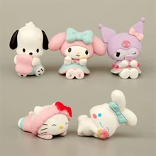 Sanrio Sanrio Hello Kitty & My Melody Set Of Five - Adorable Sleeping Posture Figurines For Office Desk Ornaments, Cake Decorations - Perfect For Halloween And Christmas