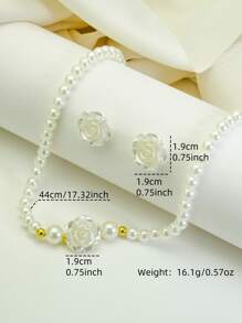 4pcs/Set Faux Pearl With Flower Decor Necklace, Bracelet, Earrings Jewelry Set, Elegant Vintage Style Suitable For Daily Wear, Commute, Outdoor, Party, Ideal For Graceful Ladies - Gold - View 4