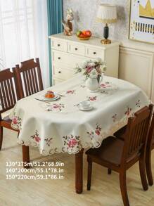 1pc Handmade Floral Embroidered Oval Tablecloth, European Polyester Oval Embroidered Cutwork Dust & Heat Resistant Tablecloth, Suitable For Dining Table, Coffee Table, Daily Home Use And Wedding/Party