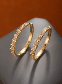 Fashionable Exquisite Sparkling Cubic Zirconia Bamboo Pattern Copper Earrings, Elegant Women's Party Jewelry - Geometric Earrings - View 3