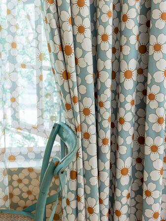 1 件新款花卉油画遮光双层复合杆窗帘，100% 遮光隔热，适用于家庭、客厅、卧室、办公室，适合派对和日常装饰