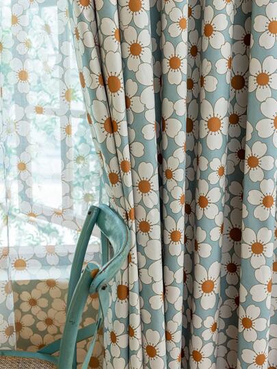 1pc New Floral Oil Painting Blackout Double Layer Composite Pole Curtain, 100% Blackout Thermal Insulation For Home, Living Room, Bedroom, Office, Suitable For Party And Daily Decoration