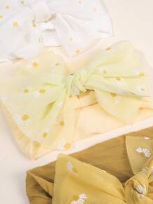 3件套雏菊发箍，可爱花朵蝴蝶结发箍，白色雪纺蝴蝶结发箍，弹性发圈，儿童及婴儿发饰 - 彩色 - 查看 3