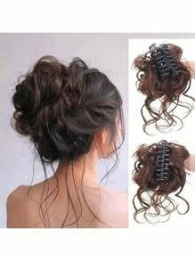 1pc Elegant Messy Bun Hair Clip, Natural Fluffy Fake Hair Extension Clip, Suitable For Fashionable Women & Girls, Makes Ponytail Fuller & Denser Hair Claws Claw Clips Hair Clips Hair Jaw Clip Hair Clamps Hair Clutch Hair Catcher Clip, Casual Fall Winter Hair Accessories For Women For Vacation Outfits Woman - Black - View 6