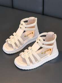 1 Pair Fashion Simple Design Children High-Top Sandals, With Zipper Back, Slip-On, Single Strap, Suitable For Outdoor Play, Commuting, Beach, Parties, And Events