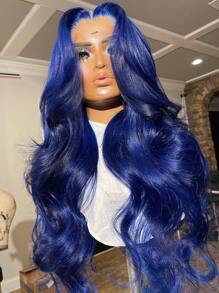 Dark Blue Lace Front Wigs Human Hair, 13x4 HD Body Wave Human Hair Lace Frontal Wigs Human Hair Pre Plucked With Baby Hair Navy Blue 180% Density 30 Inch 13X6 Bouncy Body Wig - SBlue - View 5