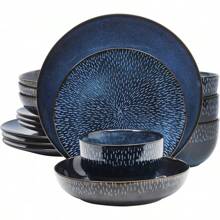 Matisse 16 Piece Double Bowl Dinnerware Set, Cobalt Blue, Service For 4