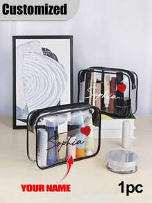 [Customized Name]Personalized Transparent Cosmetic Bag, PVC Cosmetic Bag Customization, Beach Bag, Vacation Bag, Beach Wedding Gift, PVC Transparent Cosmetic Bag, Toiletry Bag, Bridesmaid Gift, Summer Vacation, Bachelorette Party, Travel Essential - Multicolor - View 1