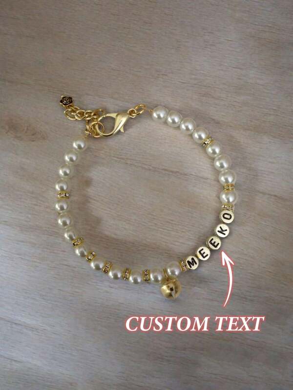 Colier personalizat pentru guler de perle pentru animale de companie elegant pentru animale de companie, bijuterii Guler de câine de perle fantezie cu nume Guler de pisică cu mărgele Bell Bling Accesoriu pentru animale de companie