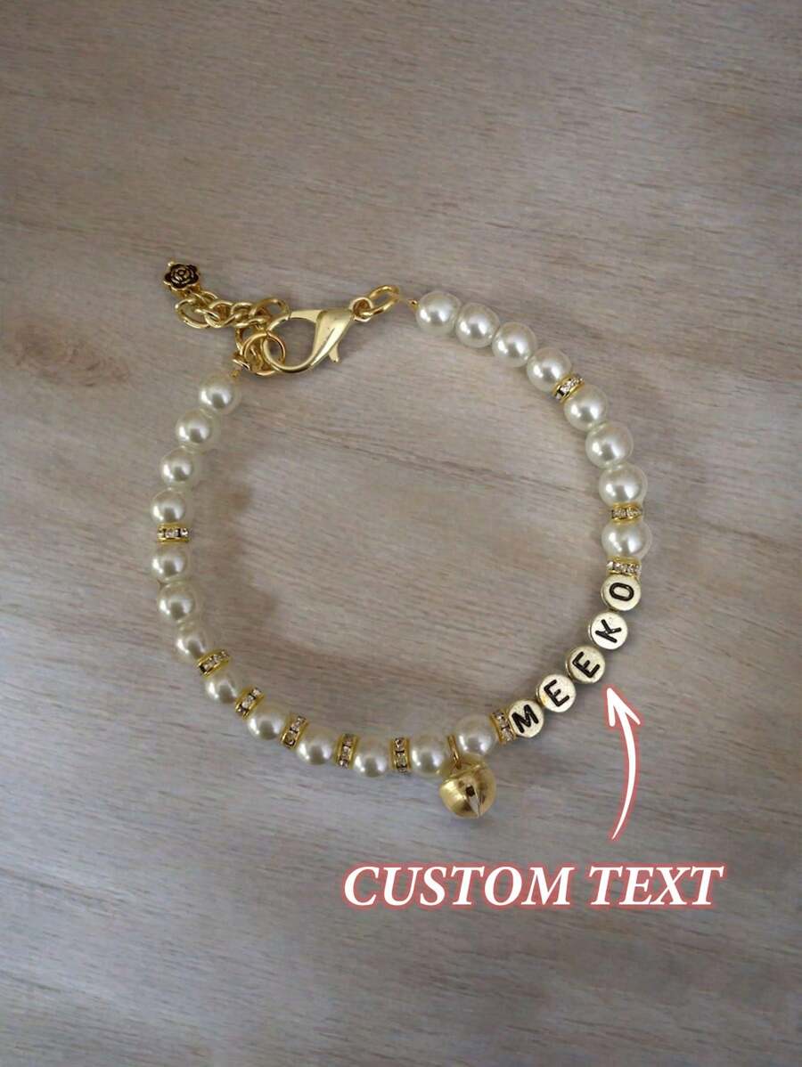 个性化珍珠宠物项圈项链优雅宠物珠宝精美珍珠狗项圈带名字串珠猫项圈铃铛闪亮宠物配饰