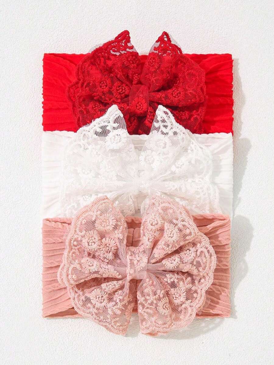 3 件装婴儿蝴蝶结蕾丝头带，婴儿发饰 - 彩色 - 查看 1