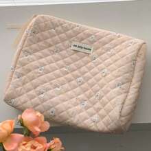 1 件花卉图案绗缝化妆包，女性化妆品收纳袋，大容量旅行收纳包，女士手拿包 - 彩色 - 查看 5