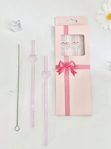 1/2/4/5/6/8件/1/2套粉色可爱卡通爱心吊坠直玻璃吸管，可重复使用弯曲透明派对玻璃饮水吸管，带清洁刷，适用于水杯、厨房配件、冷饮、奶茶、咖啡、果汁、冰沙、厨房、餐厅、鸡尾酒会、返校季、送给女朋友/男朋友、父母、朋友的礼物、节日用品。 - 款式1 - 查看 2