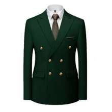 Bộ vest nam Caelus Fashion mới, kiểu dáng công sở, hai hàng cúc, màu trơn, gồm áo khoác và quần tây, dáng ôm, thích hợp cho đám cưới, tiệc tùng, sự kiện xã giao. - xanh quân đội - Xem 3