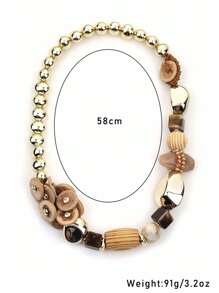 1pc Natural Wood & Coconut Shell Beaded Necklace, Casual Fashion Accessory For Women, Suitable For Beach, Daily Wear - Coffee - View 10