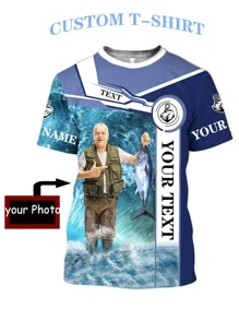 Customized Men's Contrast Color Block Printed Short Sleeve T-Shirt - Blue - View 1