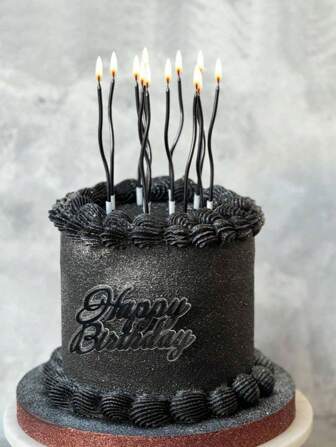 6 件黑色弧形螺旋生日派对装饰蜡烛，高品质，适合生日、派对、婚礼、节日