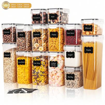 4/7/10/12/15pcs Airtight Food Storage Containers With Lids, Plastic Kitchen Pantry Organization And Storage, Dry Food Canisters For Cereal,Pasta,Flour,Sugar, Plastic Food Preservation Tank, Home Decoration, Christmas Gifts, Home Gifts, Room Decoration