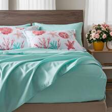 7 Piece Bed In A Bag Bed Comforter Set Queen, Fashion Starfish Coral Print, Boho Print Comforter And Sheet, Pillowcase Set, Soft Microfiber, Comfortable And Warm Bedding Set, Bedroom Decor For All Seasons, Ideal Gift