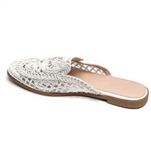 Mules Plates Brodées Motif Floral Et Spirale - White - View 3