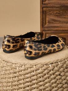 Bailarinas con estampado de leopardo y empalmado elegantes para mujeres, adecuadas para banquetes, ir al trabajo, oficina y ocasiones casuales, versátiles