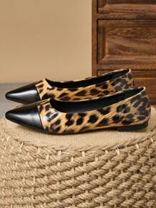 Bailarinas con estampado de leopardo y empalmado elegantes para mujeres, adecuadas para banquetes, ir al trabajo, oficina y ocasiones casuales, versátiles