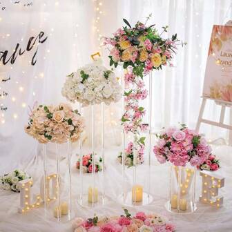 1pc 31.5 Inch (80 Cm) High Transparent Acrylic Flower Stand, Acrylic Vase Holder For Wedding Party Table Decor, Elegant Scattered Wedding Decor Geometric Centerpiece