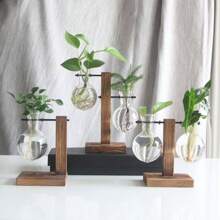 1pc Terrarium Bulb Vase Tabletop Plant Terrarium With Vintage Solid Wood Holder Suitable For Propagating Hydroponic Aquatic Plants For Home Garden Office Decoration Gifts Birthday Graduation