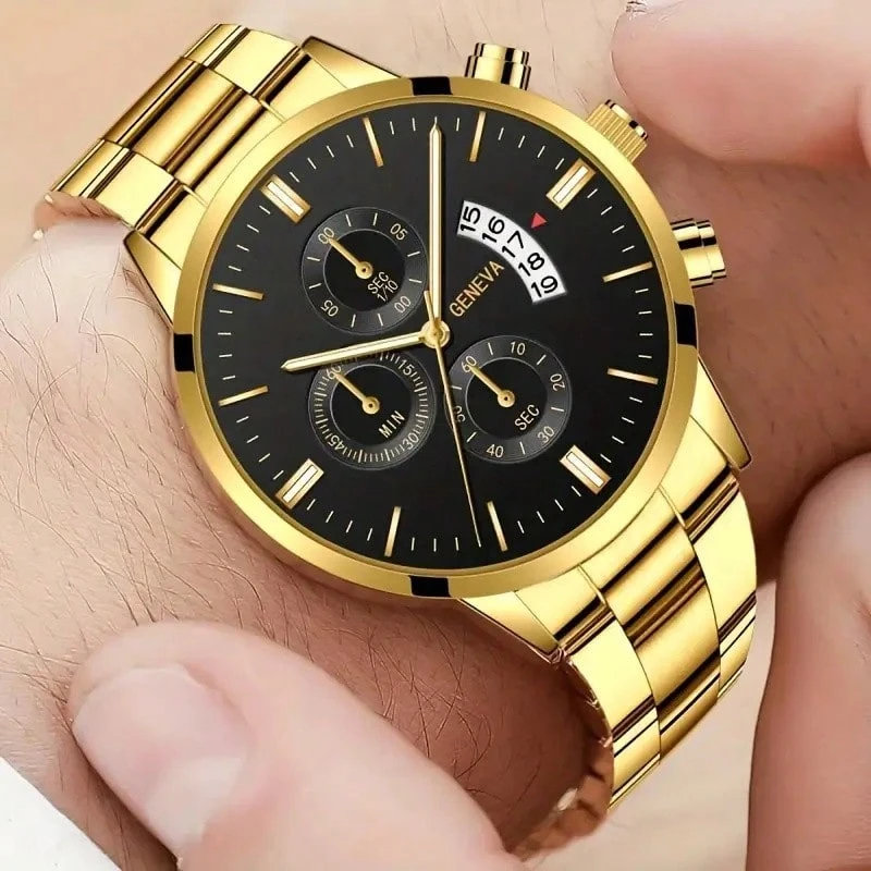 Montre Homme à Quartz Sport Décontractée - Cadran Vert - Bracelet Acier - Calendrier - Marque MEIBO - Neuf Sans étiquettes