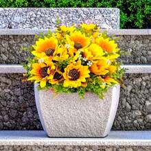 2 件 - 彩色抗紫外线人造向日葵花束 - 适合室内和室外家庭花园装饰，适用于花园、感恩节、情人节、春季和夏季庆祝活动，以及门廊和窗框装饰。