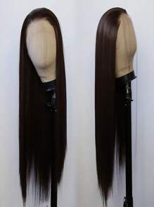 24 Inch Long Lace Front Wig, Black Brown Color, Elegant And Suitable For Women, Heat Resistant Synthetic Hair With Pre-Plucked Natural Hairline And Young Look, Great For Daily Wear, Wedding, Halloween And Christmas - Black Brown - View 4