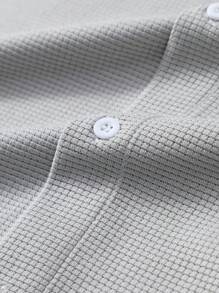 Men Solid Button Up Shirt & Shorts Set, Vacation Plain Husband Casual Clothes, Cozy Outfits - Light Grey - View 4