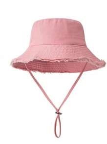 Frayed Brim Bucket Hat, Suitable For Outdoor Hiking Sun Protection, Summer