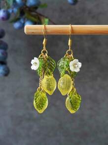 2 Pcs Original Summer Style Sweet Resin Yellow Green Lemons Flowers Dangle Earrings For Women Daily Wear