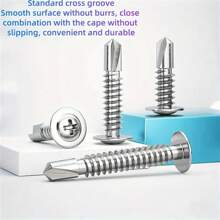 20/50 piezas Tornillos autorroscantes de acero inoxidable 410, cabeza triangular #8, cabeza plana, rosca completa, mano derecha, ranurado, grado 8.8, para metal, muebles, construcción y reparación, de 1/2 pulgada a 1-1/2 pulgadas de longitud