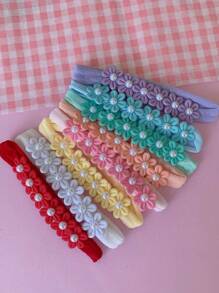 Kit Com 8 Faixinhas Florzinhas Colors Meia De Seda Rn Bebê - Rosa Bebê - Visão 5