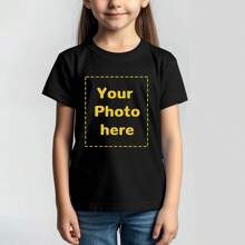 Customized Personalized Printing, Custom Photo Printing, Girls Kids T-Shirt Customization, Customize Your Selfie/Family/Friends/Pet Photos, Birthday/Anniversary/Holiday Pattern Customization, Team Uniforms/Outdoor Wear/Class Uniforms/Sports Jerseys Customization, Personalized Girls Kids Black Short Sleeve Round Neck T-Shirt Customization, Holiday Gifts, Gifts For Best Friends, Custom Birthday Gifts