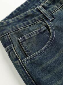 2pcs/Set Men Wide Leg Jeans, Vintage Distressed Blue Relaxed Straight Leg Casual Jeans, Black Retro Street Style Denim Pants, Great Gift For Husband Or Boyfriend