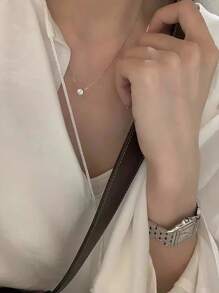 1pc Minimalist Versatile S925 Sterling Silver Single Diamond Clavicle Chain, 6-Prong Cubic Zirconia Necklace For Women, Luxury Everyday Wear