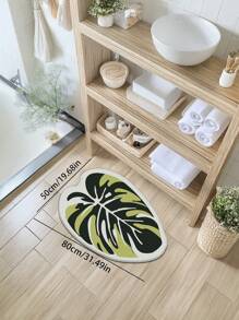 1 pieza Alfombra decorativa con textura de neumático de material de terciopelo, con forma de hoja de planta nórdica verde en estilo asimétrico, alfombra de estilo minimalista para mesita de noche, armario, mesa de café, ventana flotante, decoración del hogar, decoración primaveral popular