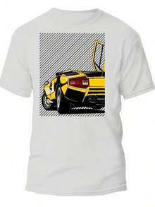 Camiseta Gráfica Con Estampado Gráfico Retro " Coche Tuneado Amarillo " Para Hombre Camiseta Informal De Verano De Tela Transpirable, Camiseta Informal De Manga Corta Con Cuello Redondo De 220 G, Camiseta 100% Algodón Engrosada - Blanco - Ver 1