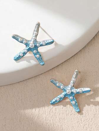 2件个性风欧美海星耳环女设计高级感卡通海洋风格渐变色耳钉送女友送老婆