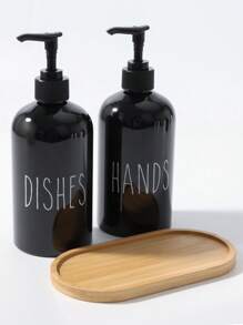 GAONLY 2Pcs Hand And Dish Soap Dispenser Set By - Kitchen Soap Dispenser Set With Tray - Bamboo Soap Dispenser For Kitchen Sink - Boho Kitchen Decor, Modern Decor (Black/White) Home Bathroom Decor Fall Decor Back To School - Black With Tray - View 10