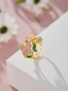 1枚优雅锆石花朵戒指，奢华开口戒指，适合女性佩戴，可作为婚礼、派对、情人节、母亲节礼物 - 開口戒 - 查看 12