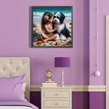 1 件 16 英寸 X 16 英寸 5D 钻石画套件 DIY 钻石艺术套装，女人与狗图案全圆钻石刺绣十字绣墙艺工艺品适用于家居装饰