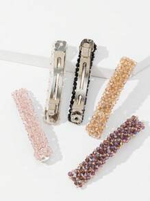 4/5 pezzi Fermagli per capelli da donna con strass, colore unito, semplici per la frangia, dolci e carini, versatili, adatti per outfit da spiaggia e viaggio, uso quotidiano, scuola