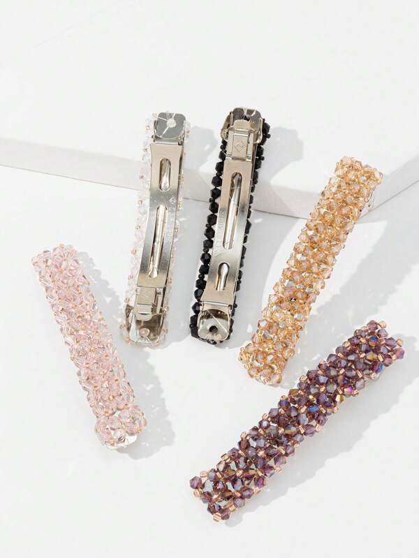 Set da 5 fermagli per capelli da donna con cristalli rhinestone in colore unito, clip semplici per frangia, accessori per capelli dolci e carini, versatili e di stile, adatti per uso quotidiano, spiaggia, viaggi e outfit per vacanze